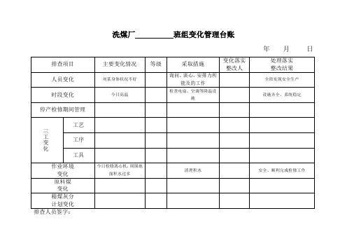 洗煤厂变化管理台账