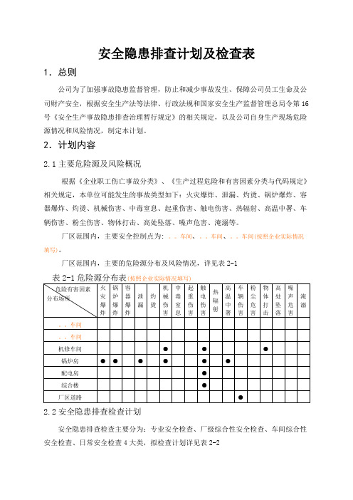 安全隐患排查计划及检查表