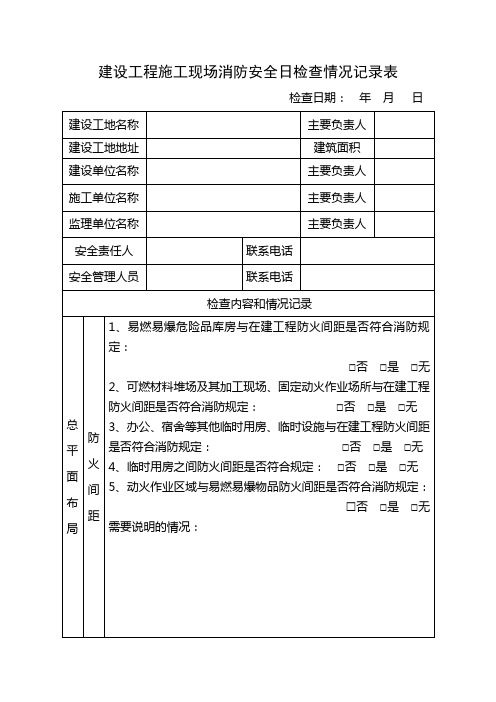 建设工程施工现场消防安全日检查情况记录表