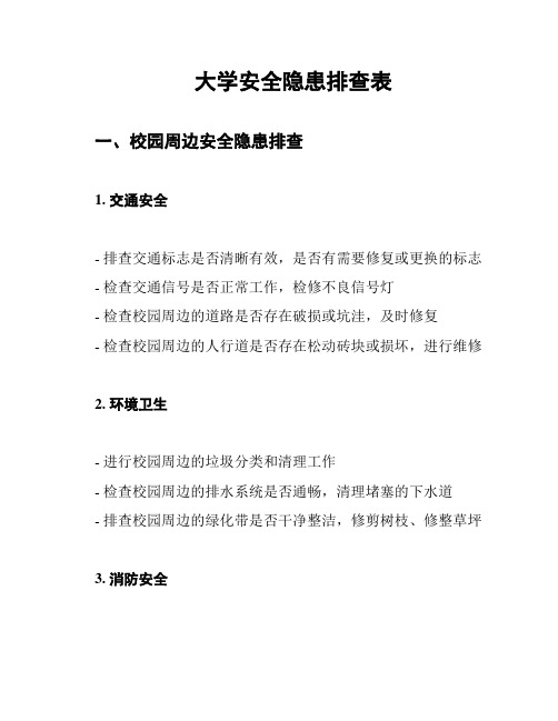 大学安全隐患排查表