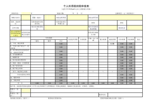 个人所得税纳税申报表 适用于年所得 万元以上的纳税人填报excel版