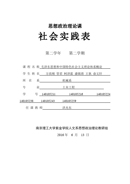 毛概社会实践调查表(正表)