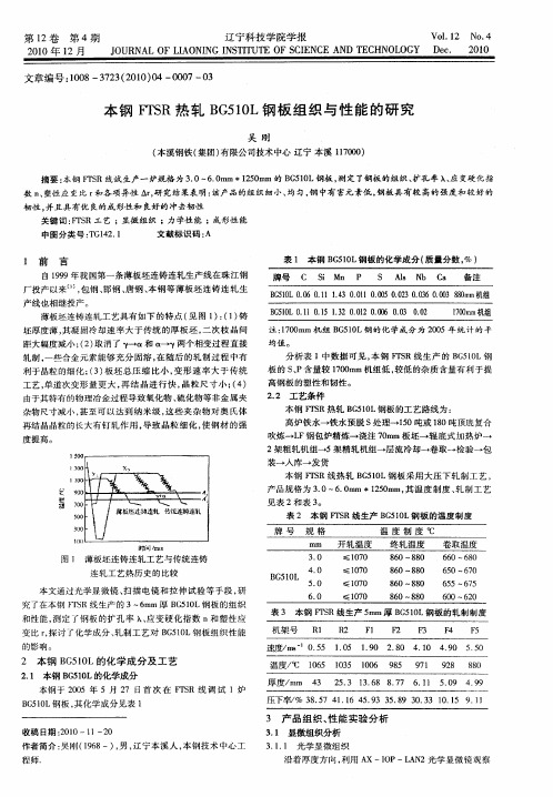 本钢FTSR热轧BG510L钢板组织与性能的研究