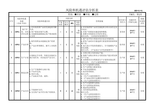 风险和机遇评估分析表