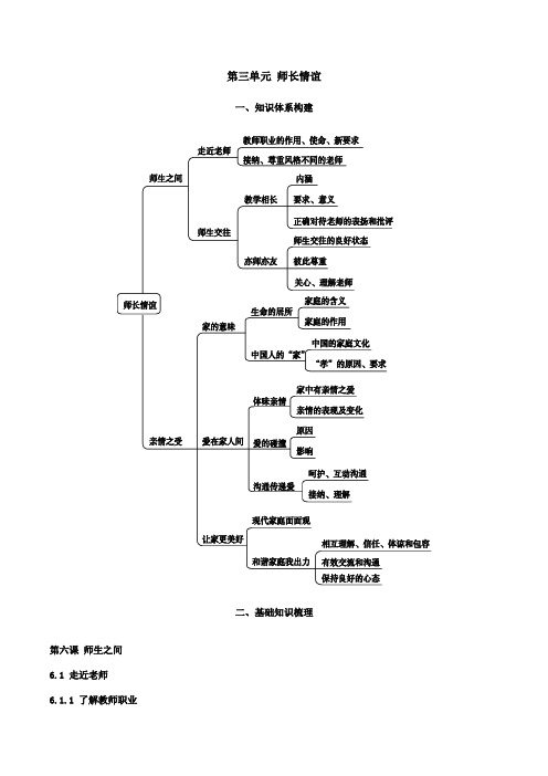 部编本人教版《道德与法治》七年级上册-第三单元-师长情谊-复习提纲