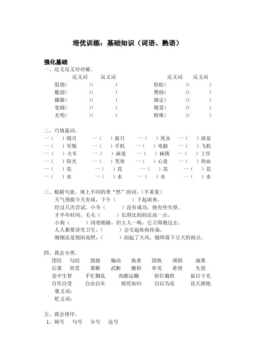 小学六年级语文培优题