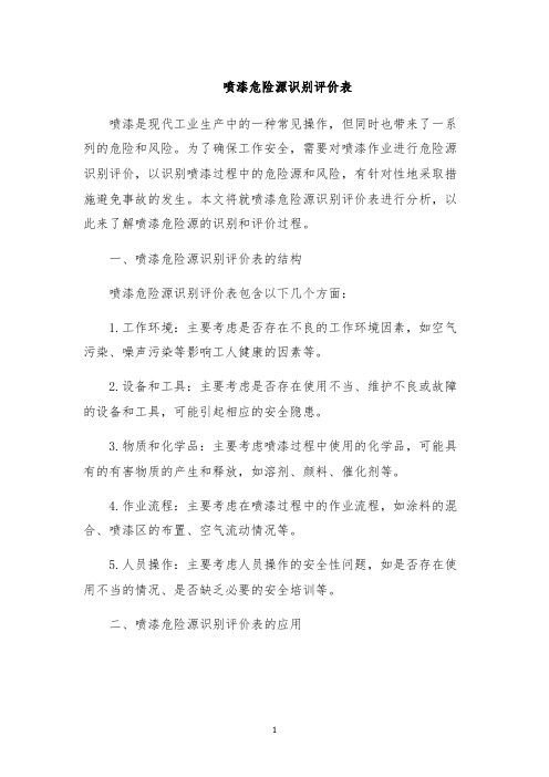 喷漆危险源识别评价表