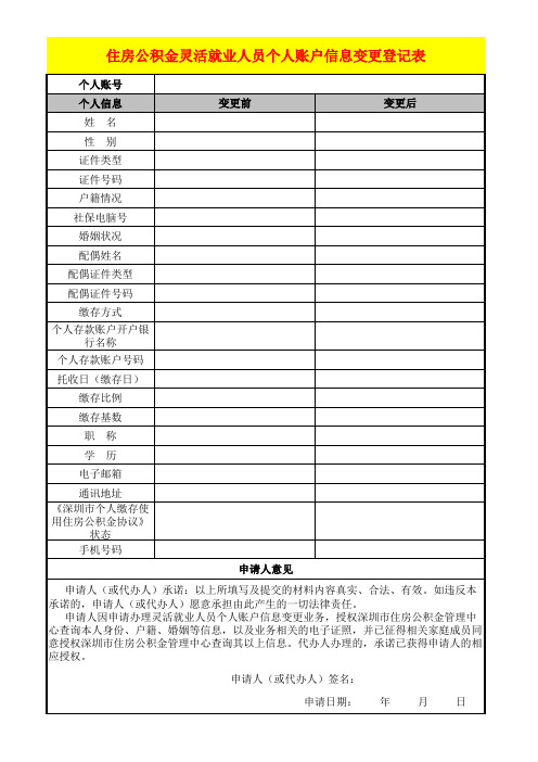 住房公积金灵活就业人员个人账户信息变更登记表