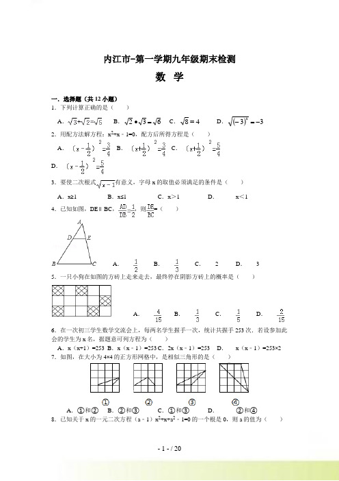 四川省内江市九年级上学期期末检测数学试题