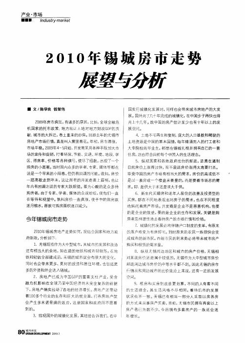 2010年锡城房市走势展望与分析