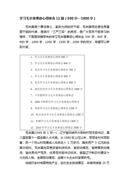 学习毛丰美事迹心得体会12篇（500字—2000字）