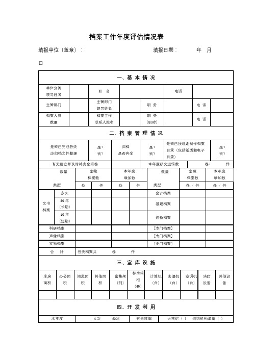 档案工作年度评估情况表【模板】