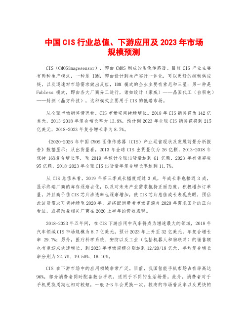 中国CIS行业总值、下游应用及2023年市场规模预测