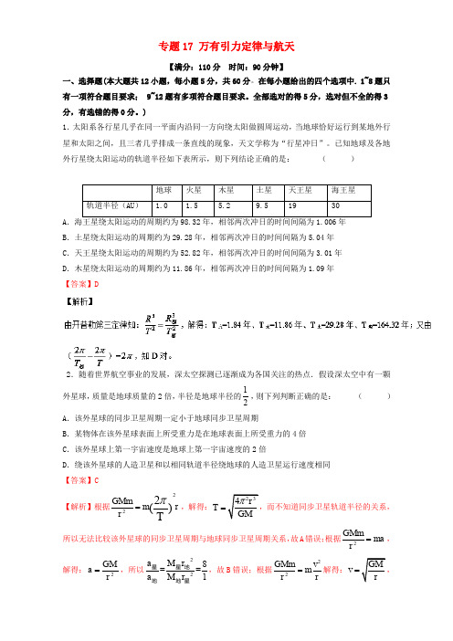 2018年高考物理一轮复习 专题17 万有引力定律与航天(测)(含解析)