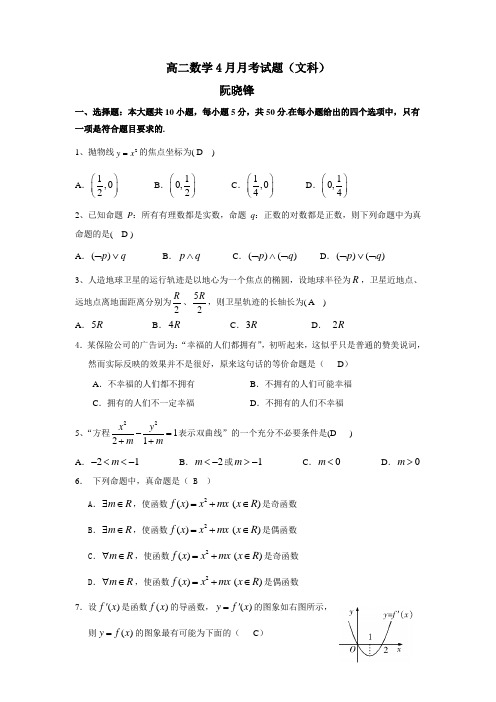 高二数学4月月考试题