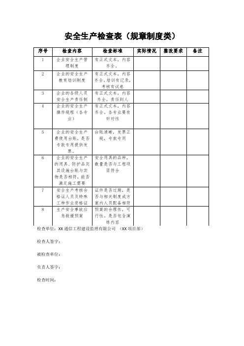 安全生产检查表(制度类)适用于总包单位