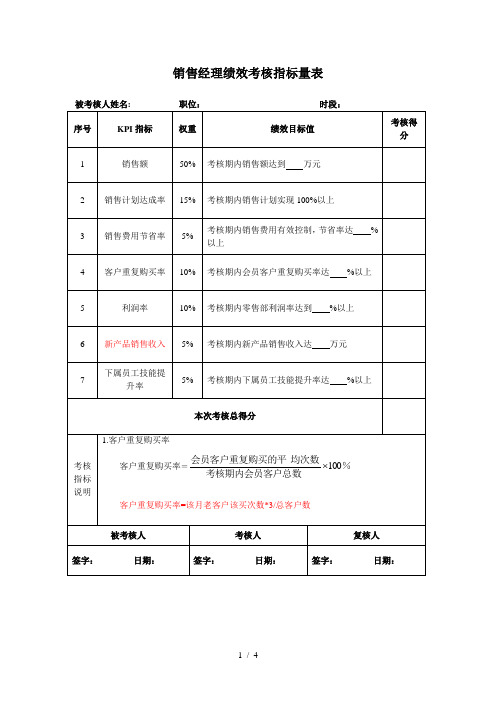 销售人员员考核表