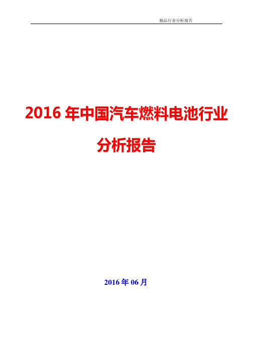 【精品推荐】2016年中国汽车燃料电池行业分析报告(可编辑word版)