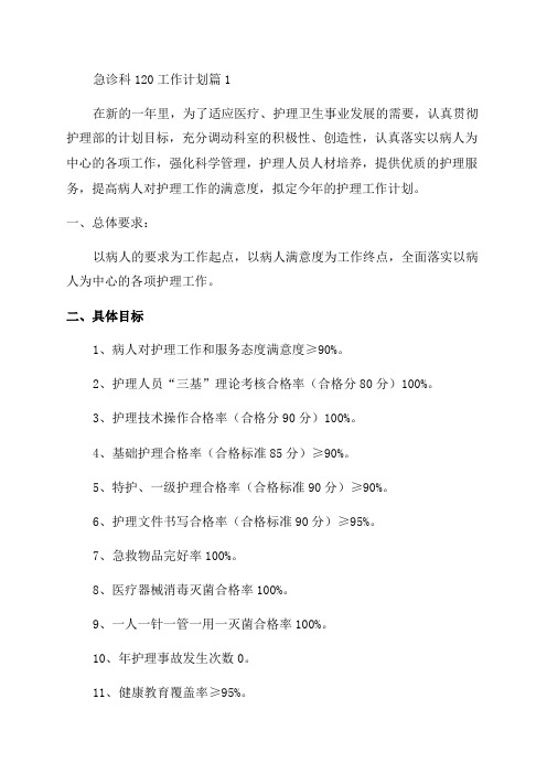 2023年度急诊科120工作计划参考7篇