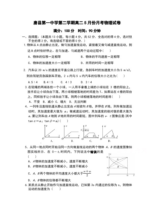 河北省保定市唐县第一中学2018-2019高二下学期6月月考物理试卷 Word版含答案