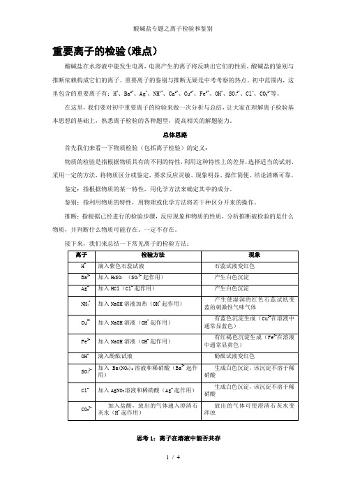 酸碱盐专题之离子检验和鉴别