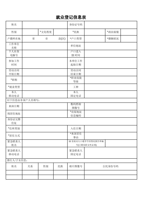 就业登记信息表