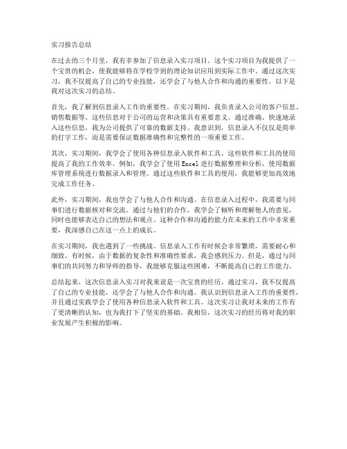 录入信息实习报告总结