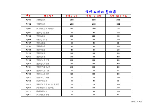 汽车修理厂工时收费标准