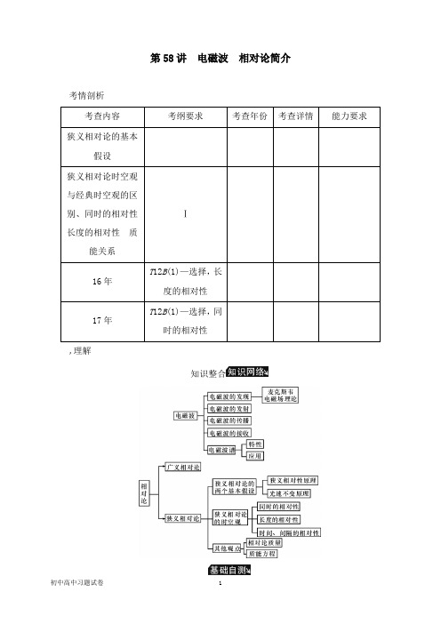 【物理试题】江苏专版2019年高考物理总复习第58讲电磁波相对论简介讲义(1).doc