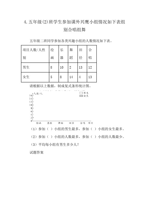 4.五年级(2)班学生参加课外兴鹰小组情况如下表组别合唱组舞