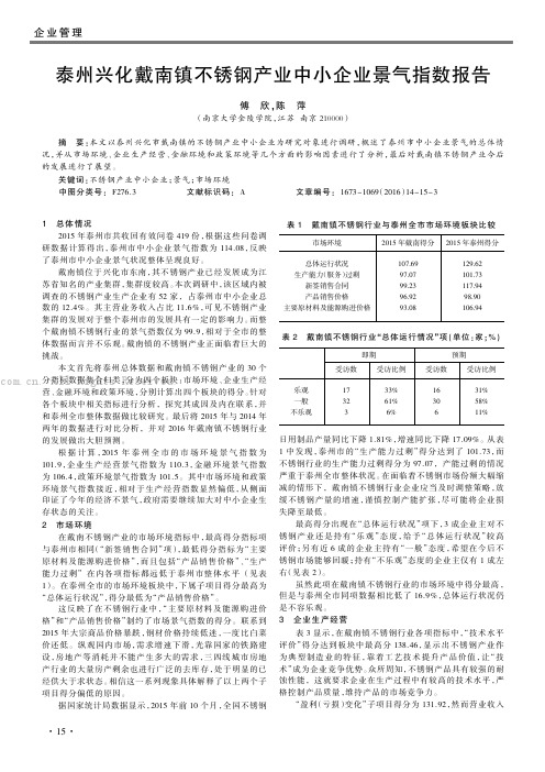 泰州兴化戴南镇不锈钢产业中小企业景气指数报告