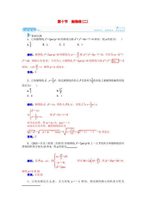 高考数学总复习 基础知识名师讲义 第七章 第十节抛物线(二) 理