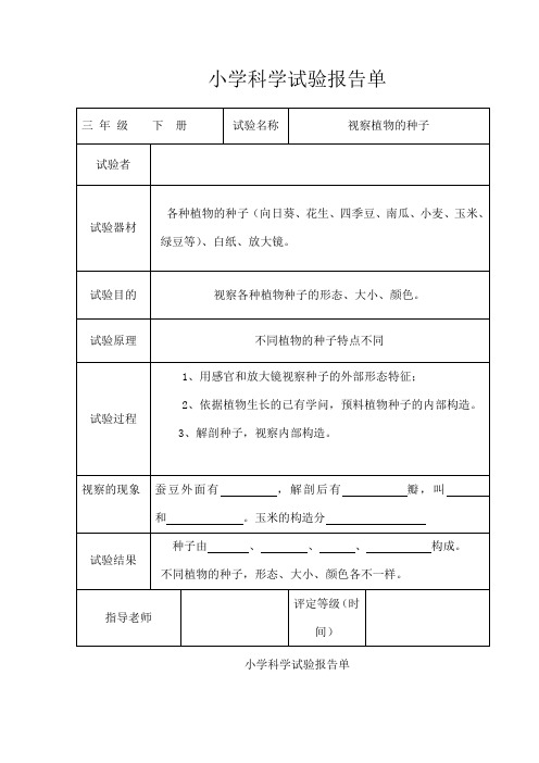 教科版小学三年级科学下册全册实验报告单