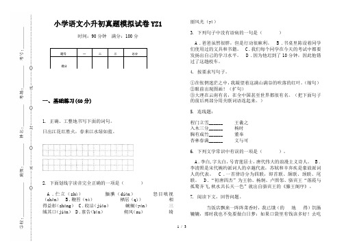 【小学教育】2019最新小学语文小升初(通用版)真题模拟试卷YZ1—8K可直接打印