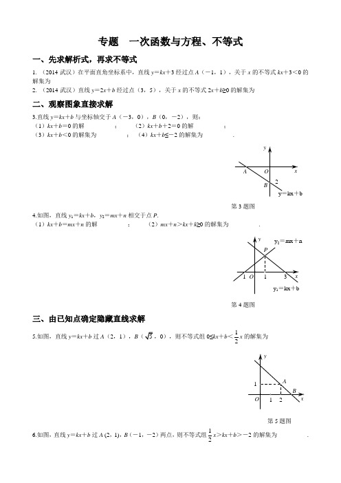 17 专题 一次函数与方程、不等式