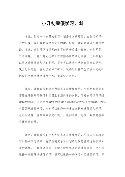 小升初暑假学习计划