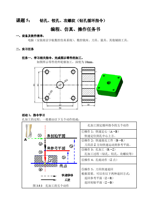 钻孔、铰孔、攻螺纹(钻孔循环指令)