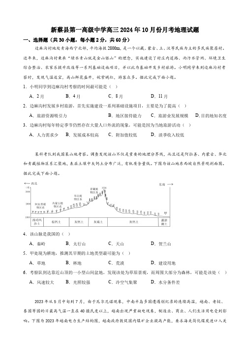 河南省驻马店市新蔡县第一高级中学2024-2025学年高三上学期10月月考地理试题