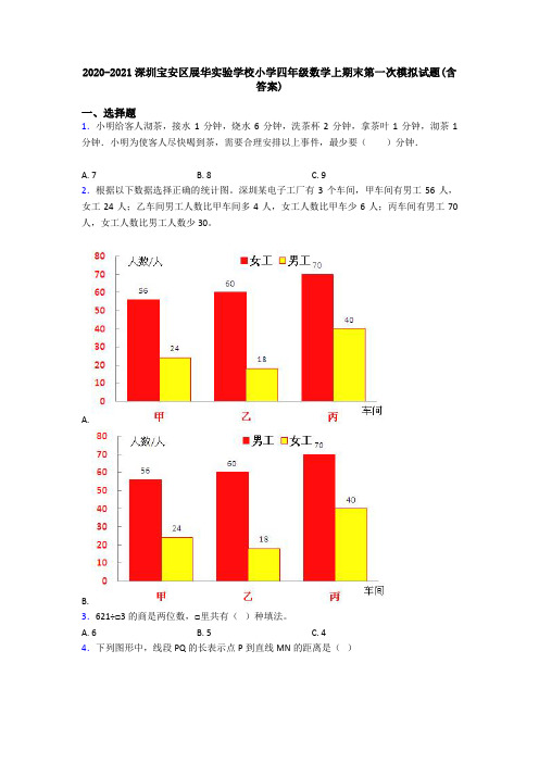 2020-2021深圳宝安区展华实验学校小学四年级数学上期末第一次模拟试题(含答案)