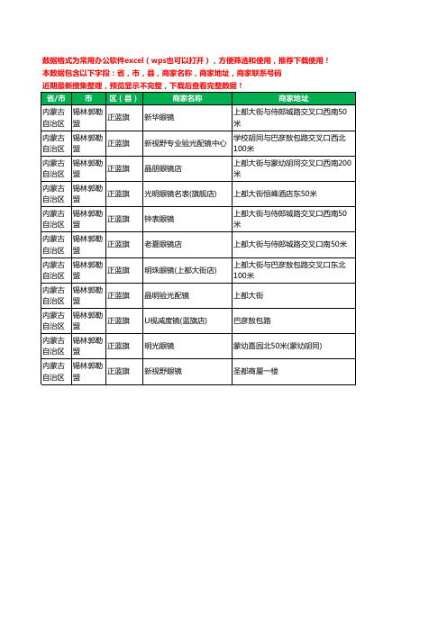 2020新版内蒙古自治区锡林郭勒盟正蓝旗眼镜工商企业公司商家名录名单黄页联系电话号码地址大全11家