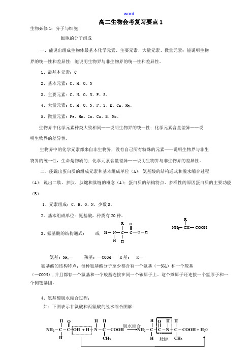 高中生物会考复习知识要点1 细胞的分子组成