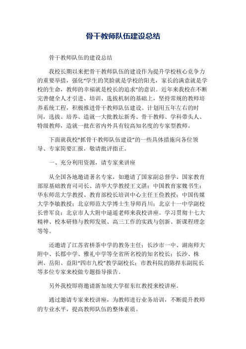 骨干教师队伍建设总结