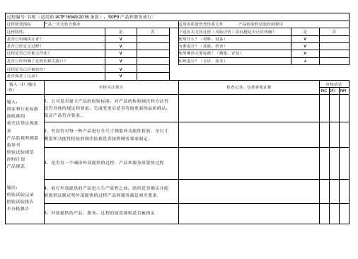 IATF169492016内部审核检查表产品和服务放行