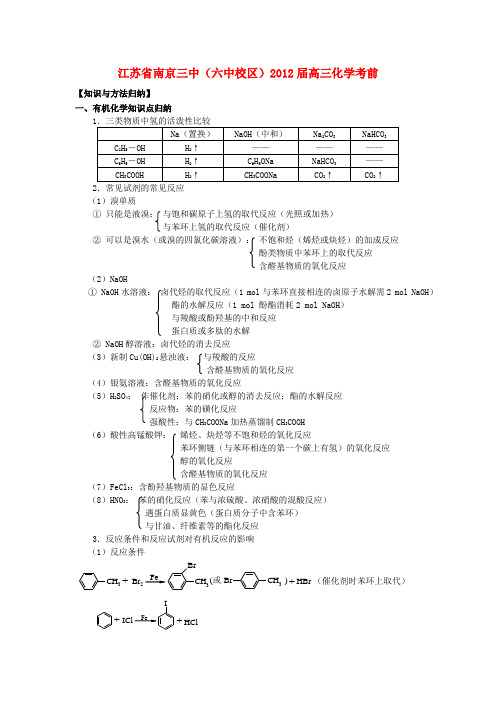 江苏省南京三中(六中校区)高三化学考前复习《有机化学专题》教学案