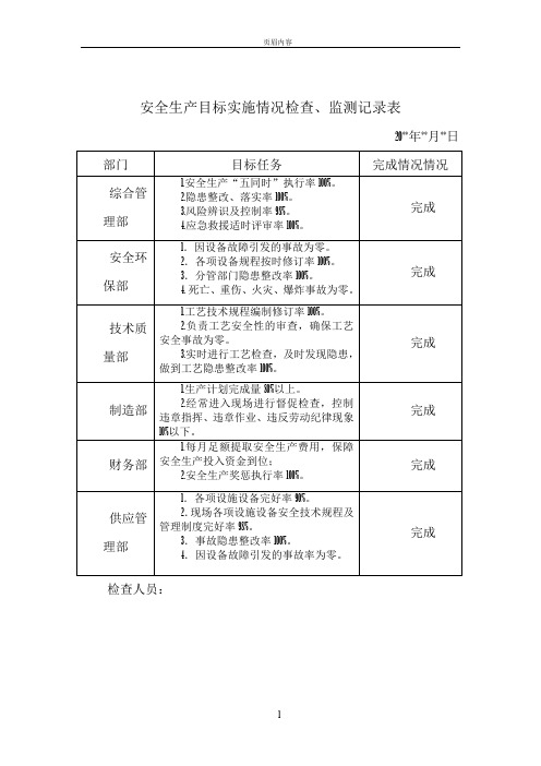 安全生产目标实施情况检查、监测记录表