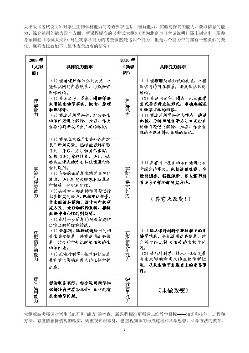 高中生物新旧教材对比