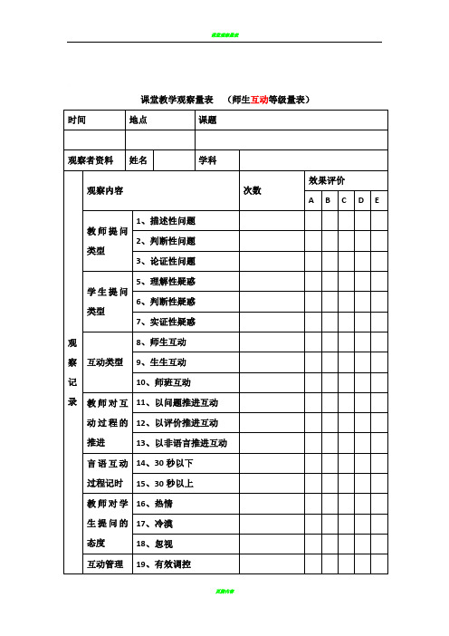 课堂观察量表范例