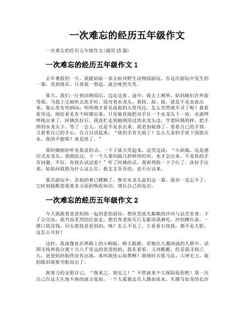 一次难忘的经历五年级作文