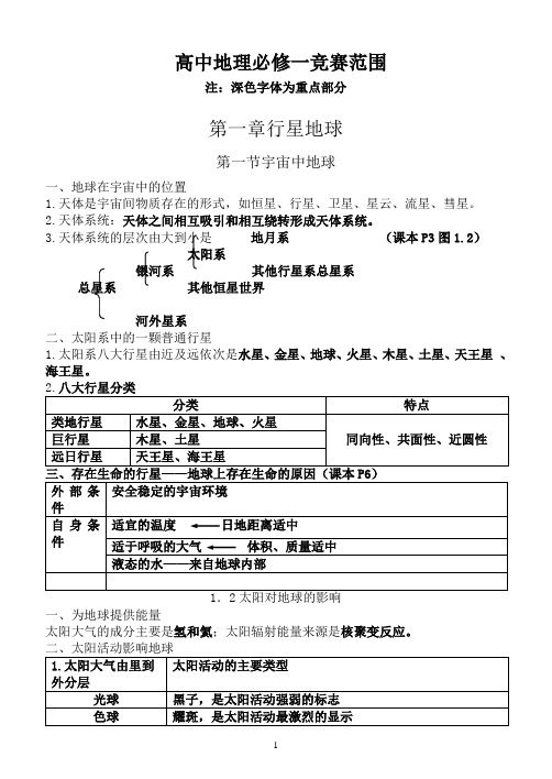 高一地理知识竞赛范围