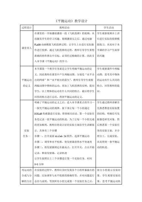 高中物理_高中物理必修二《平抛运动》教学设计学情分析教材分析课后反思